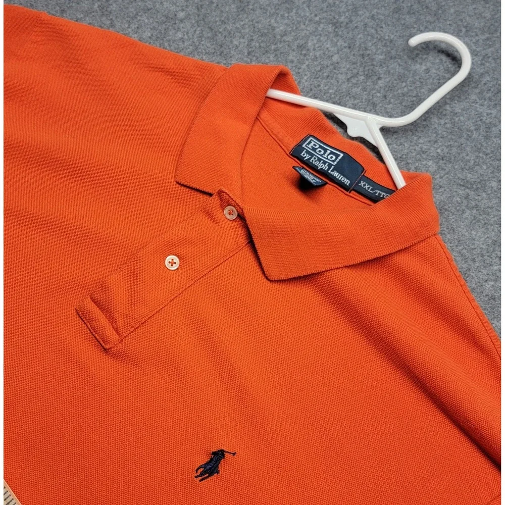 Ralph Lauren Y2K Vintage Orange Blue Pony Cotton Golf Polo Shirt Men's XXL/TTG